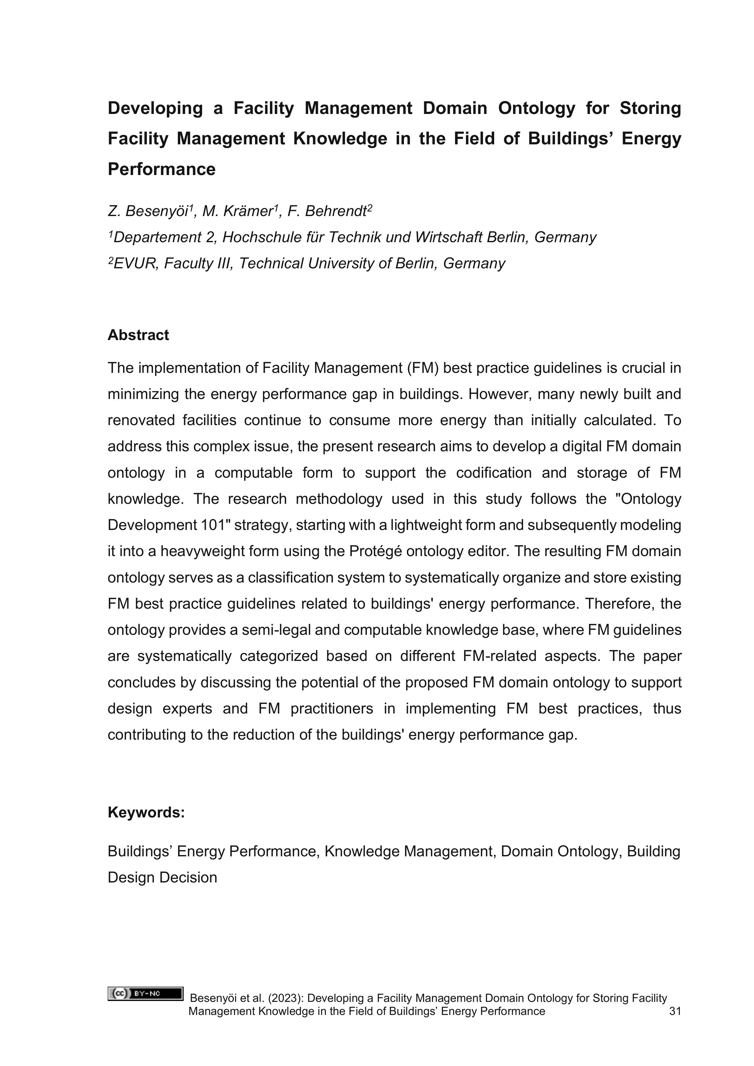 Developing a Facility Management Domain Ontology for Storing Facility Management Knowledge in the Field of Buildings’ Energy Performance
