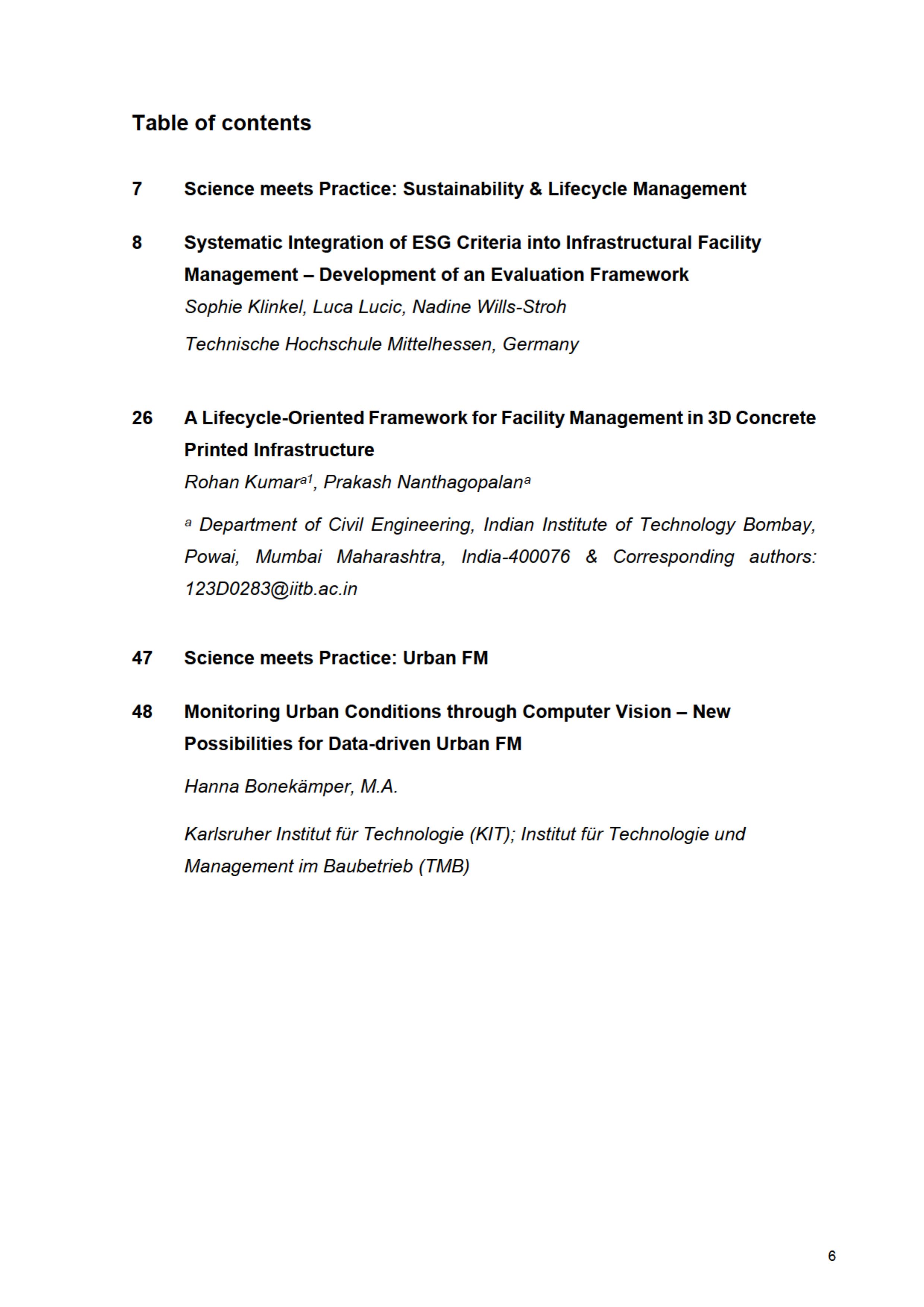 Table of contents
