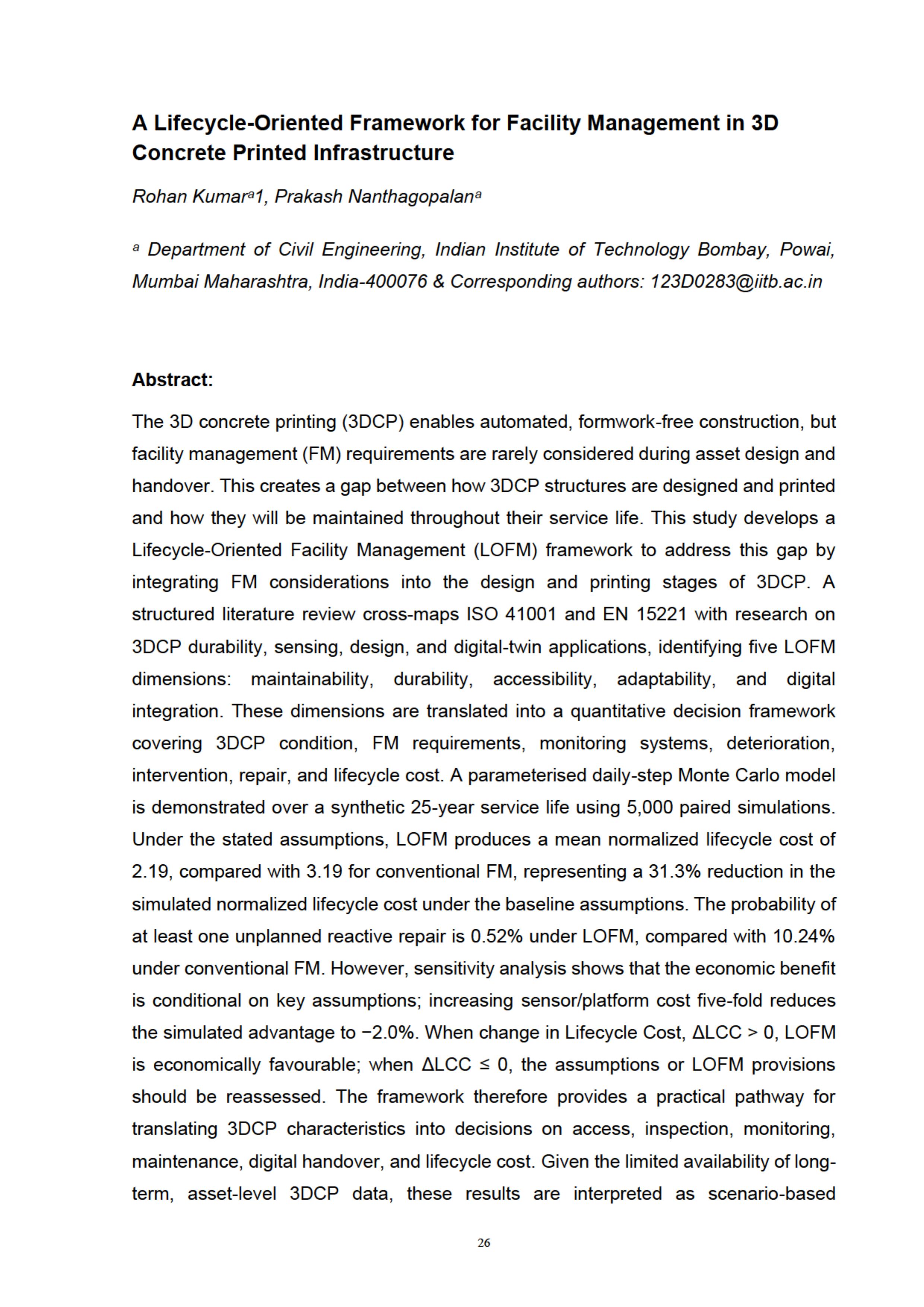 A Lifecycle-Oriented Framework for Facility Management in 3D Concrete Printed Infrastructure